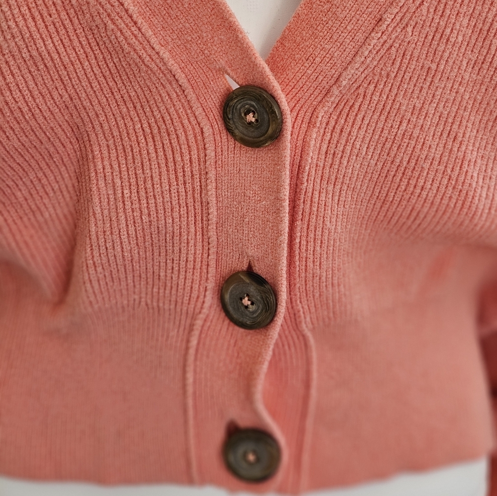 Free People Big Plans Ribbed Cardigan Sweater - Size Large - Peach/Coral - Picture 5 of 15